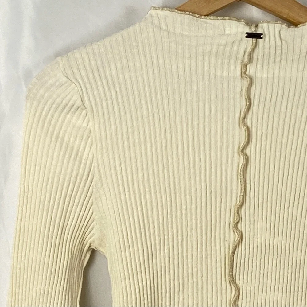 O’Neill Cream Ribbed Y2K Long Sleeve Cropped Top Size Small - Picture 14 of 16